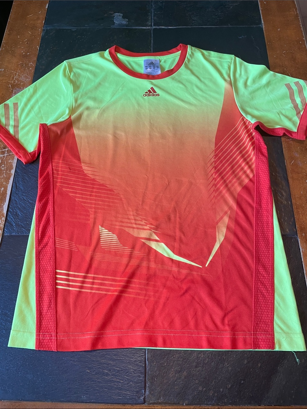adidas Neon Yellow to Red Gradient Athletic Shirt